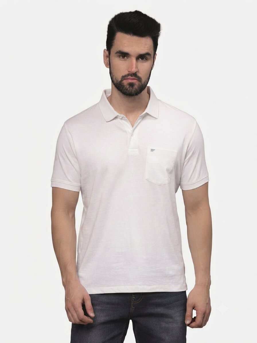 T-Base Men's Solid Polo T-Shirt |  Regular Fit | Half Sleeve | Polo Collar|BROKEN WHITE
