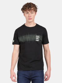 T-base Men's Printed Crew Neck T-Shirt | Regular Fit | Jet Black