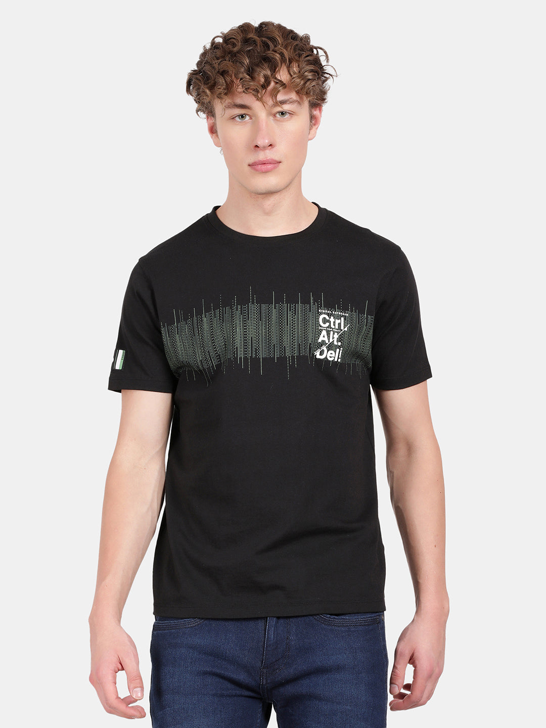T-base Men's Printed Crew Neck T-Shirt | Regular Fit | Jet Black