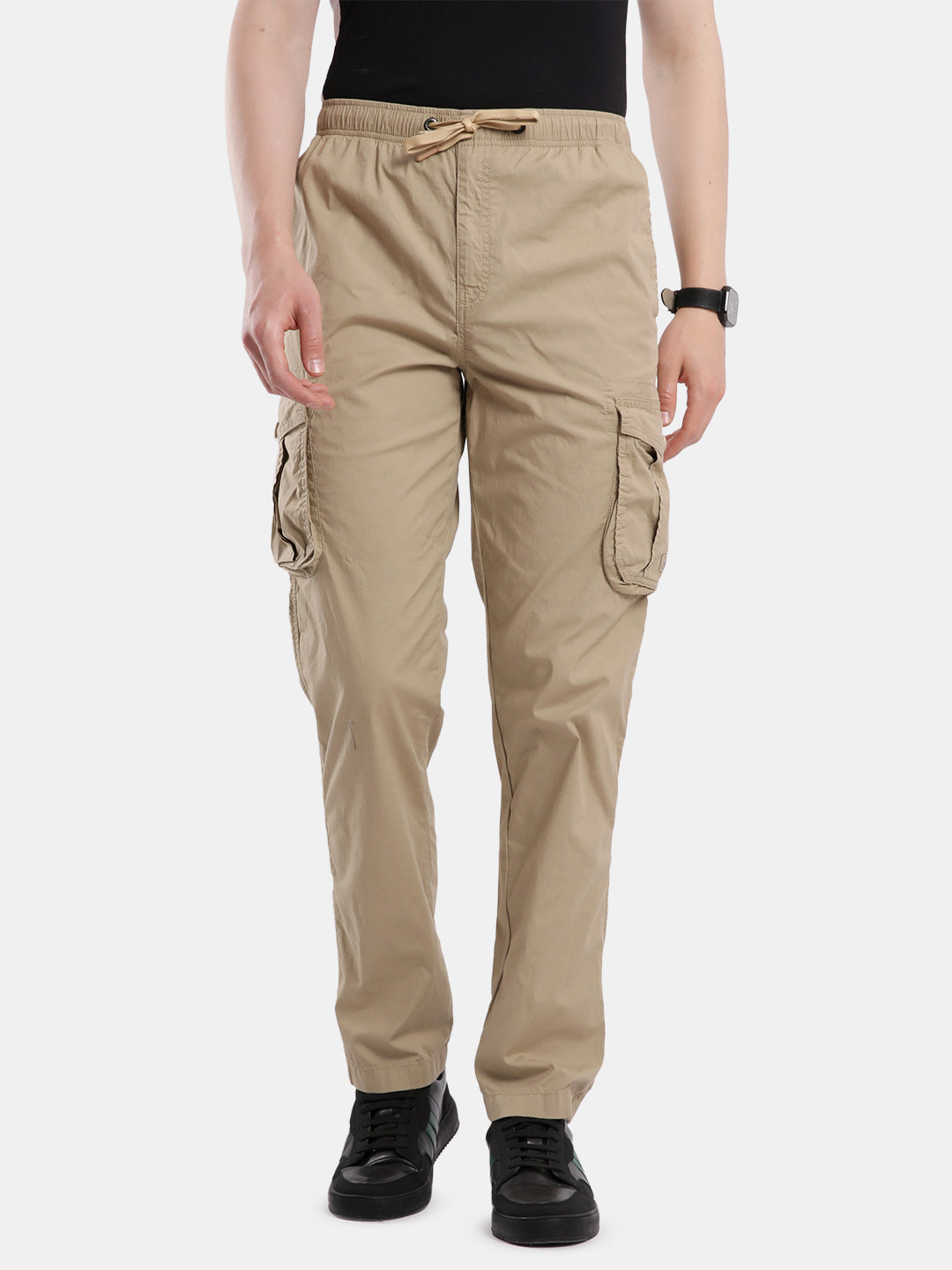 T-Base Men’s Oxward Tan Cargo Trouser | Mid-Rise Casual Utility Pants with 6 Pockets