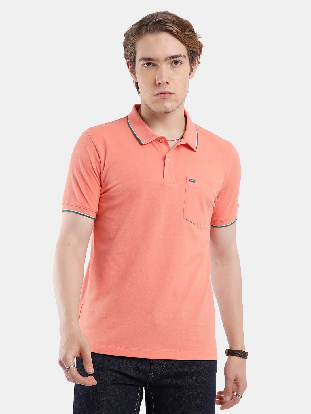 T-Base Men's Solid Polo T-Shirt |  Regular Fit | Half Sleeve | Polo Collar |CORAL