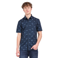 T-Base Men Regular Fit Cotton Casual Shirt | Short Sleeve|Navy Bike