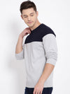 T-Base Men Grey & Navy Blue Colourblocked Pullover Sweater