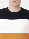 T-Base Colourblocked Round Neck Long Sleeves Cotton Pullover Sweater