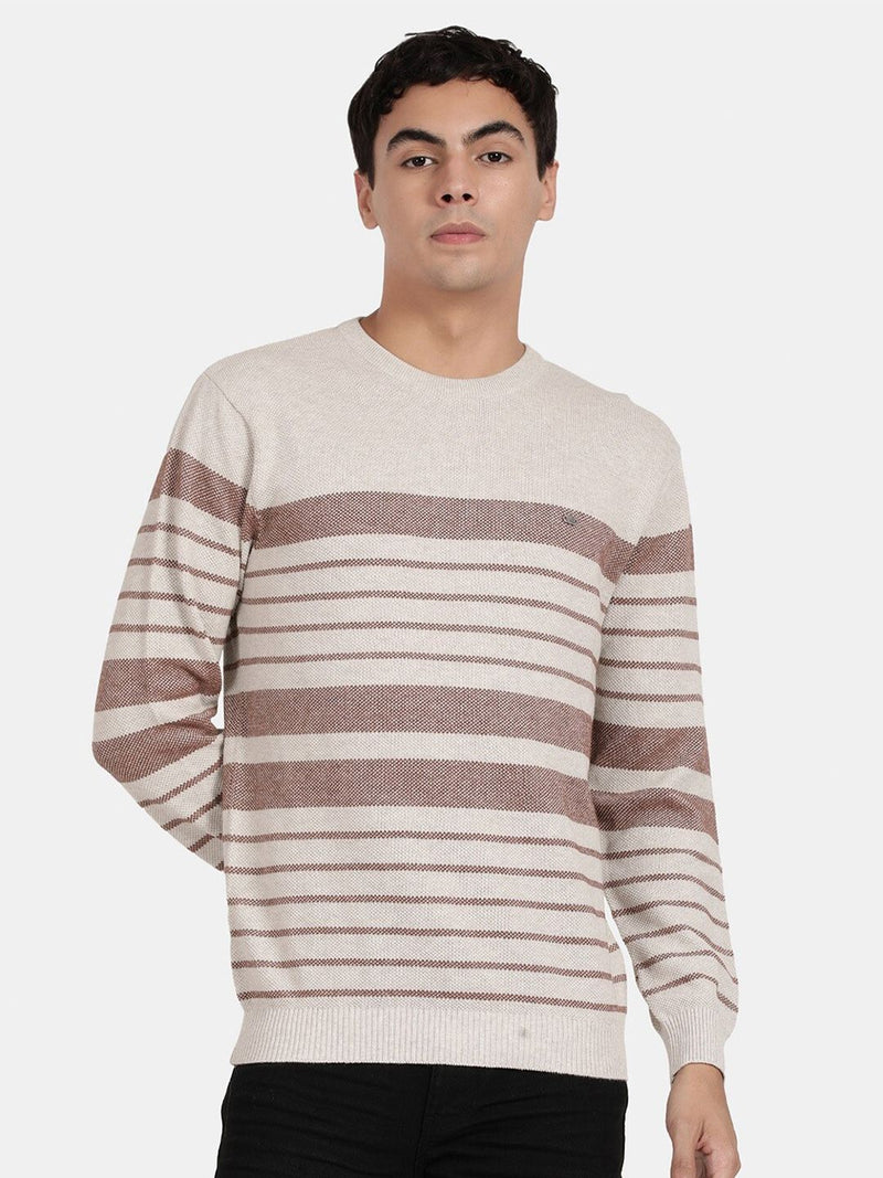 T-Base Horizontal Striped Pullover Cotton Sweatshirt