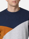T-Base Men Navy Blue & Grey Colourblocked Cotton Pullover