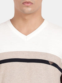 T-Base Men V-Neck Colourblocked Cotton Pullover