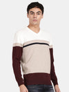 T-Base Men V-Neck Colourblocked Cotton Pullover