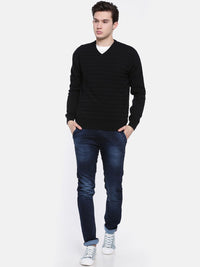 T-Base Men Black Self Design Sweater