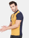 T-Base Men Brown Colourblocked Mandarin Collar T-Shirt