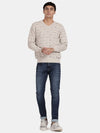 T-Base Geometric Printed V-Neck Woollen Pullover Sweater