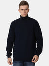 T-Base Men Navy Blue Solid Cotton Pullover