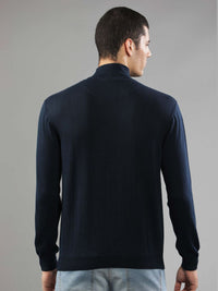 T-Base Men Navy Blue Ribbed Pullover