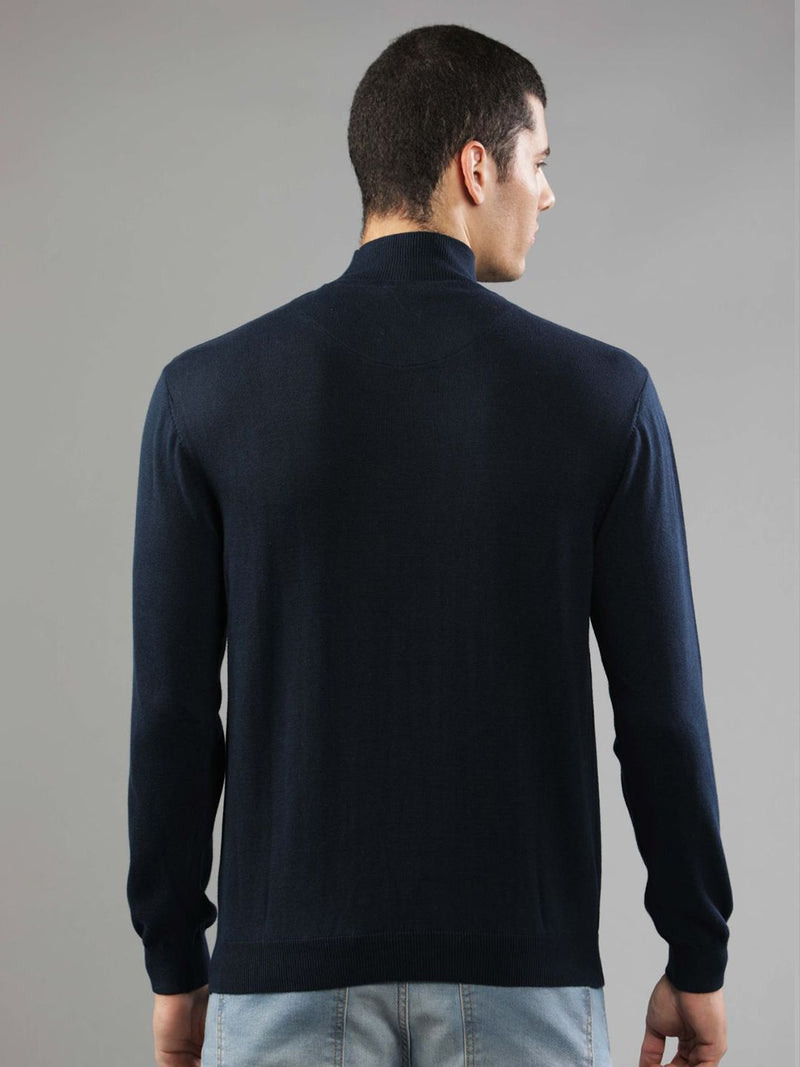 T-Base Men Navy Blue Ribbed Pullover
