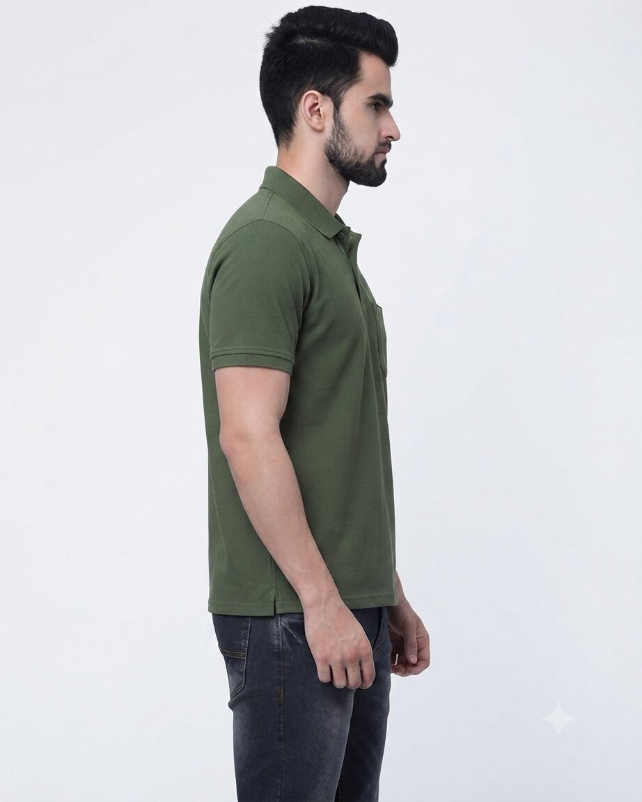 T-Base Men's Solid Polo T-Shirt |  Regular Fit | Half Sleeve | Polo Collar|ARMY OLIVE