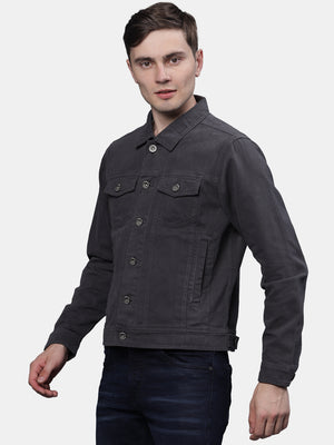Graphite Solid Cotton Full Sleeve Trucker Jacket