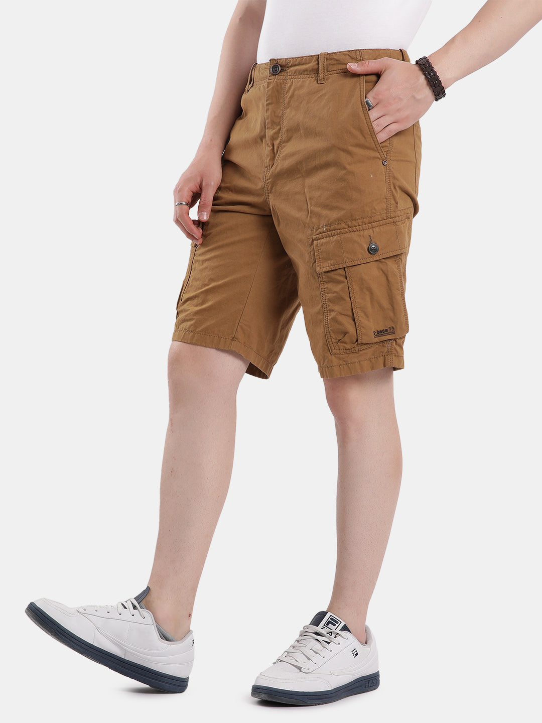 T-base Men's Casual Cargo Shorts | Mid-Rise | Regular Fit |Whiskey
