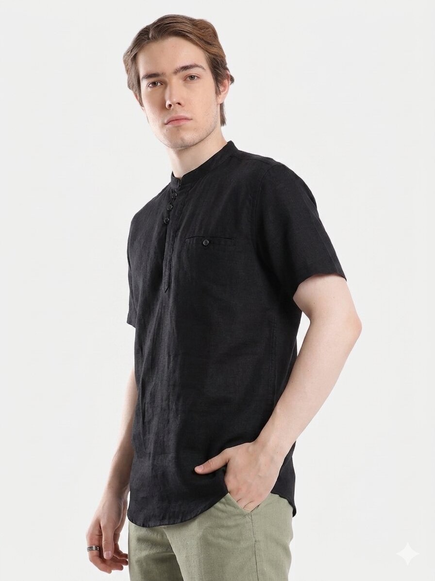 T-Base Men Regular Fit Cotton Casual Shirt | Short Sleeve|Black