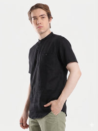 T-Base Men Regular Fit Cotton Casual Shirt | Short Sleeve|Black