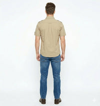 T-Base Men Regular Fit Cotton Casual Shirt | Short Sleeve|BEIGE