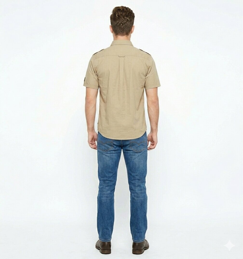 T-Base Men Regular Fit Cotton Casual Shirt | Short Sleeve|BEIGE