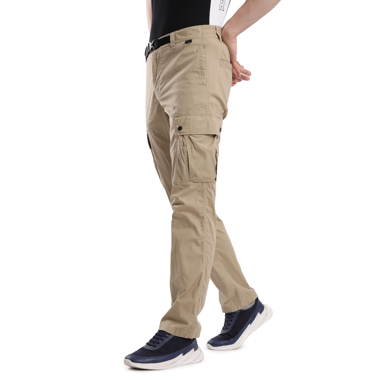 T-Base Men’s Oxward Tan Cargo Trouser | Mid-Rise Casual Utility Pants (Cotton)