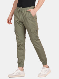 T-Base Men’s MT Olive Cargo Jogger Pants | Slim Fit Casual Utility Trousers