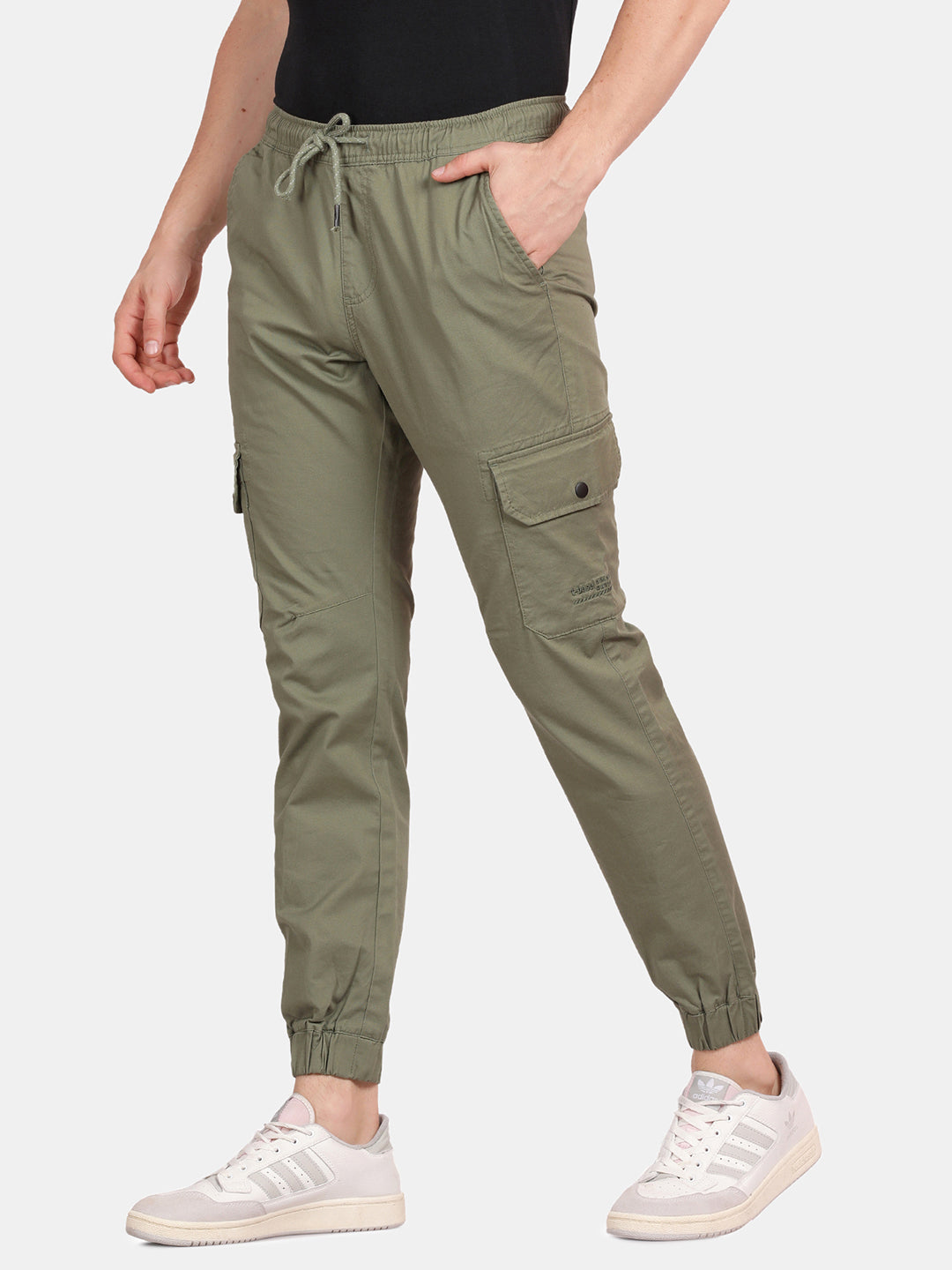 T-Base Men’s MT Olive Cargo Jogger Pants | Slim Fit Casual Utility Trousers