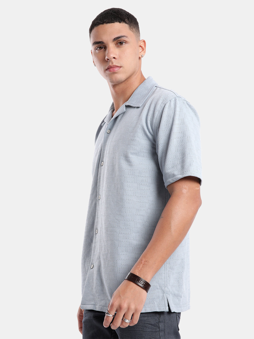 T-Base Men Regular Fit Cotton Casual Shirt | Short Sleeve|Blue Stone
