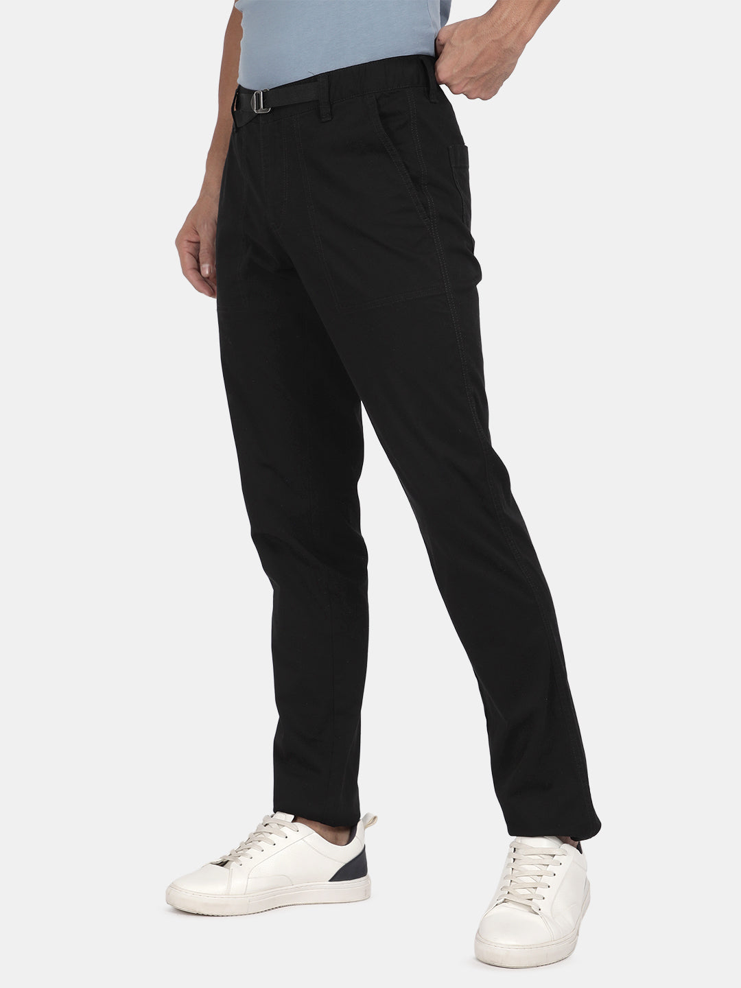 T-Base Men’s Black Cargo Trouser | Mid-Rise Casual Utility Pants with 4 Pockets