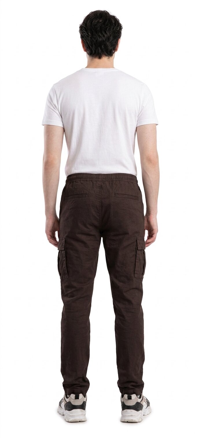 T-Base Men’s Brown Cargo Trouser | Mid-Rise Casual Utility Pants with 6 Pockets