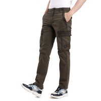 T-Base Men Mid-Rise Cotton Cargos Trousers|Olive Night