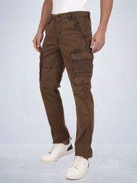 Tbase Men's Solid Original Fit Cargo Trousers | Lycra Fabric|Bark