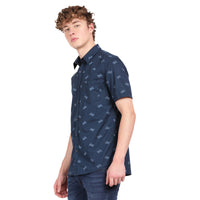 T-Base Men Regular Fit Cotton Casual Shirt | Short Sleeve|Navy Bike