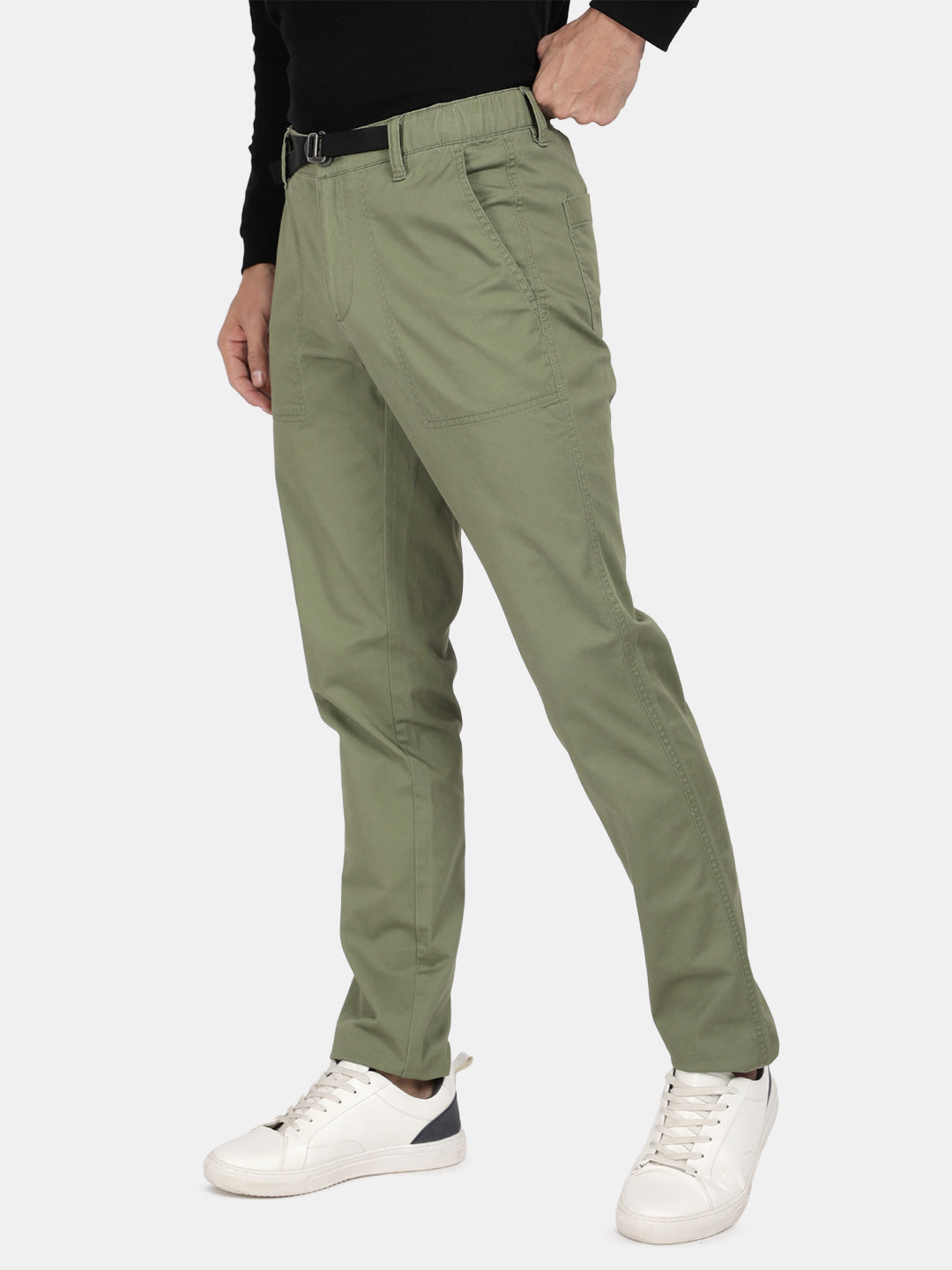 T-Base Men’s Sage Olive Cargo Trouser | Mid-Rise Casual Utility Pants with 4 Pockets
