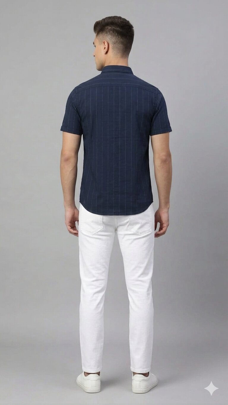 T-Base Men Regular Fit Cotton Casual Shirt | Short Sleeve|Blue Night