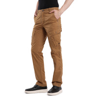 T-Base Men’s Whisky Cargo Trouser | Mid-Rise Casual Utility Pants with 6 Pockets
