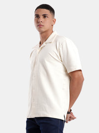 T-Base Men Regular Fit Cotton Casual Shirt | Short Sleeve|IVORY