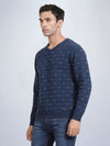 V Neck Jacquard Lambswool Deep Indigo Full Sleeve Pullover