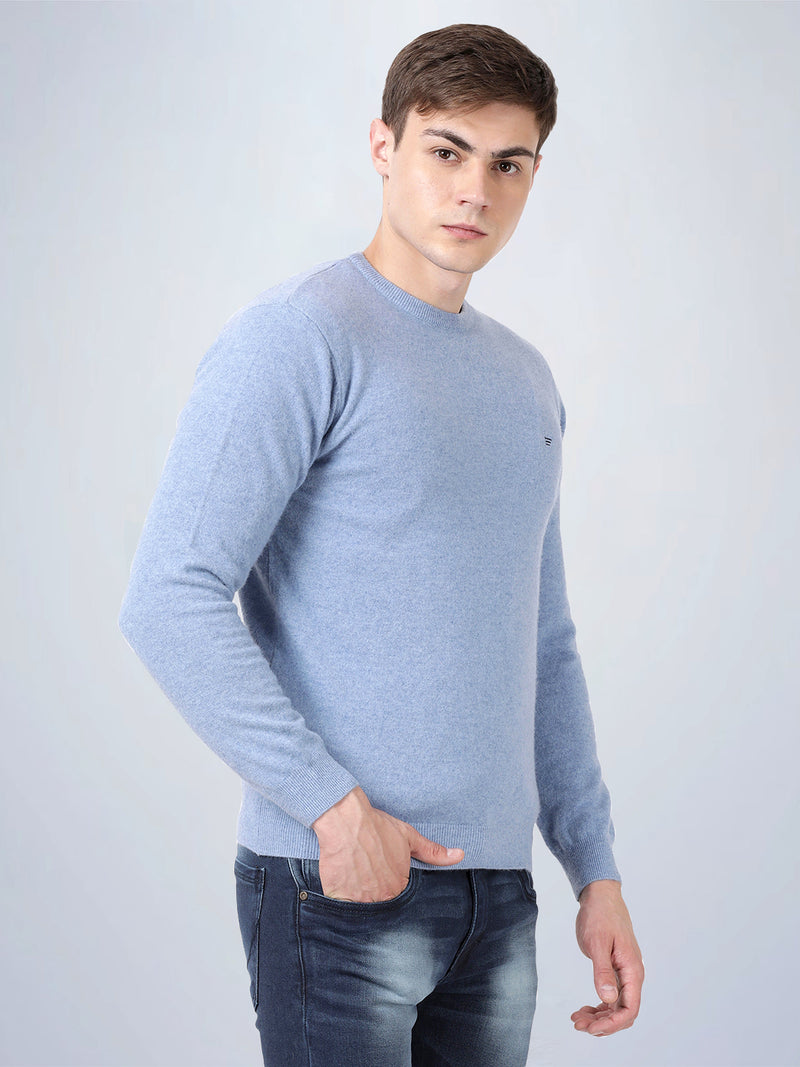 V Neck Lambswool Deep Sky Full Sleeve Pullover