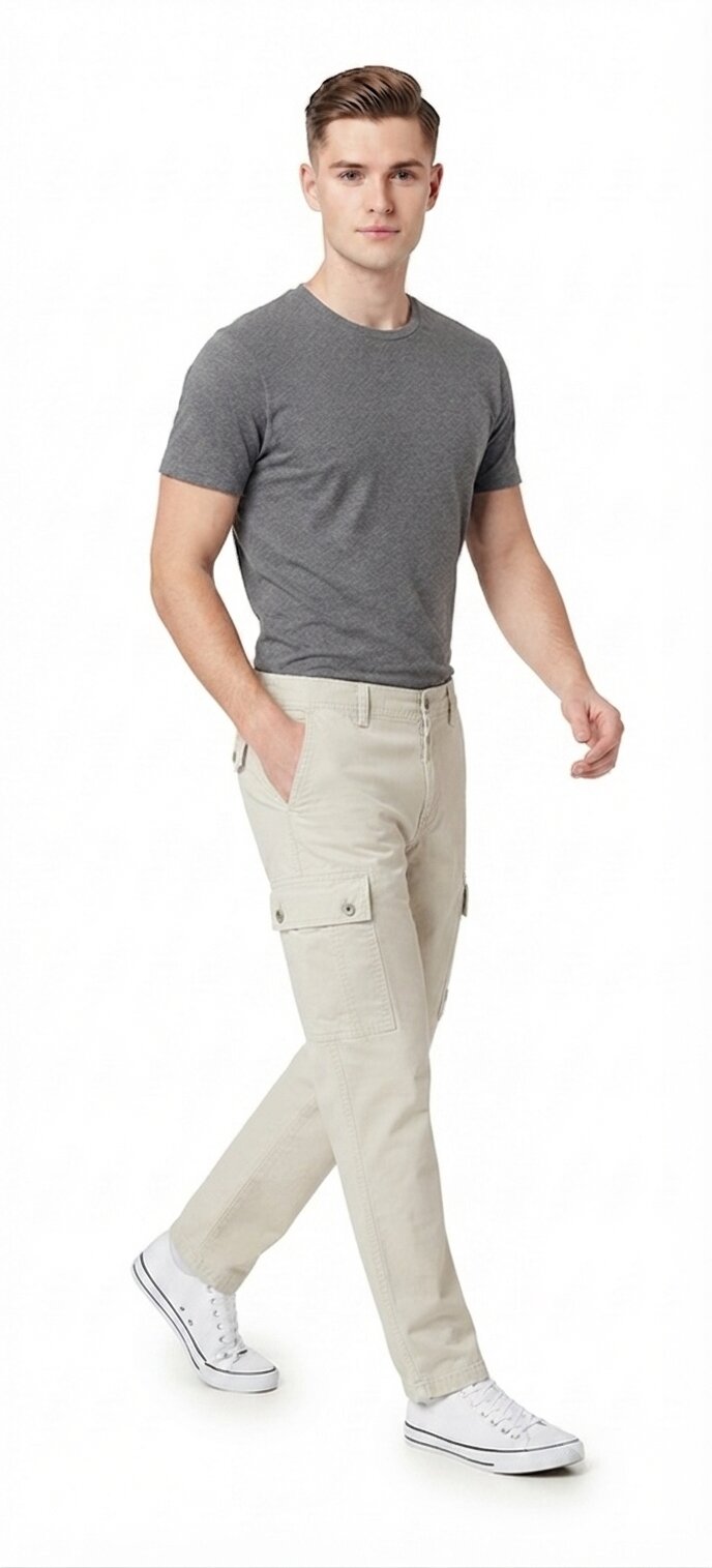 Tbase Men's Solid Original Fit Cargo Trousers | Lycra Fabric|PELICAN