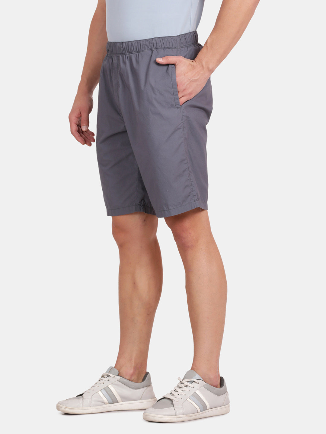 Tbase Men's Solid Regular Fit Cotton Shorts–Stone blue