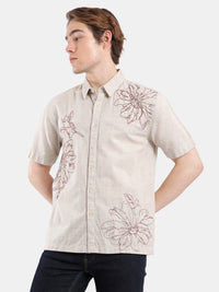 T-Base Men Regular Fit Cotton Casual Shirt | Short Sleeve|Natural