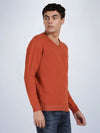V Neck Burnt Orange Melange Full Sleeve Pullover