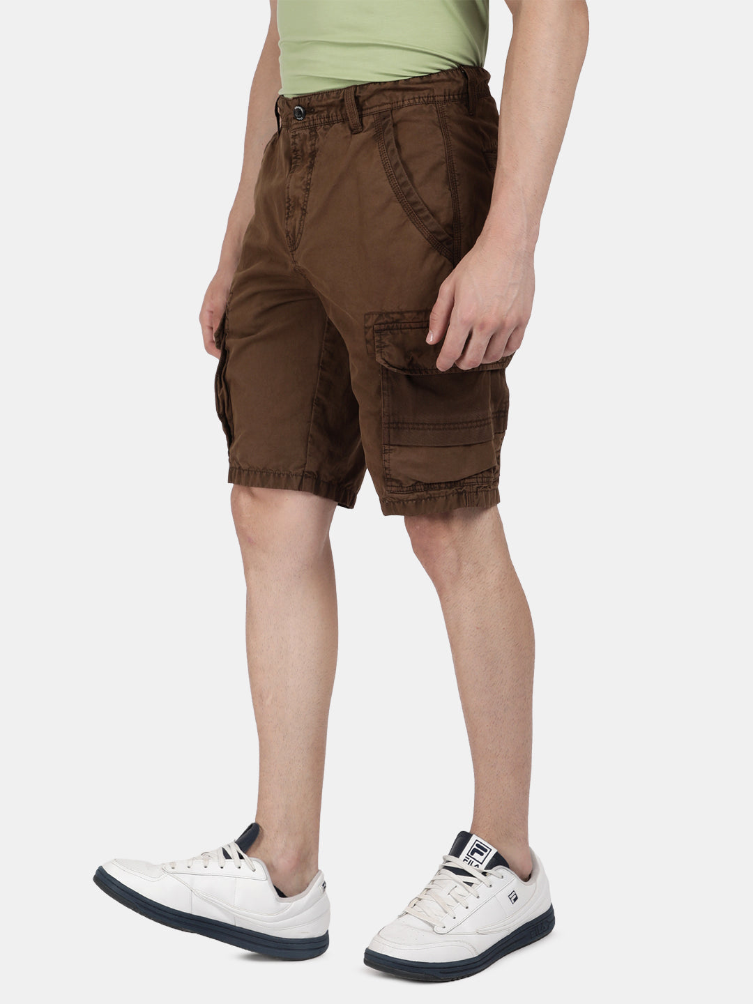 T-base Men's Casual Cargo Shorts | Mid-Rise | Regular Fit |Bark