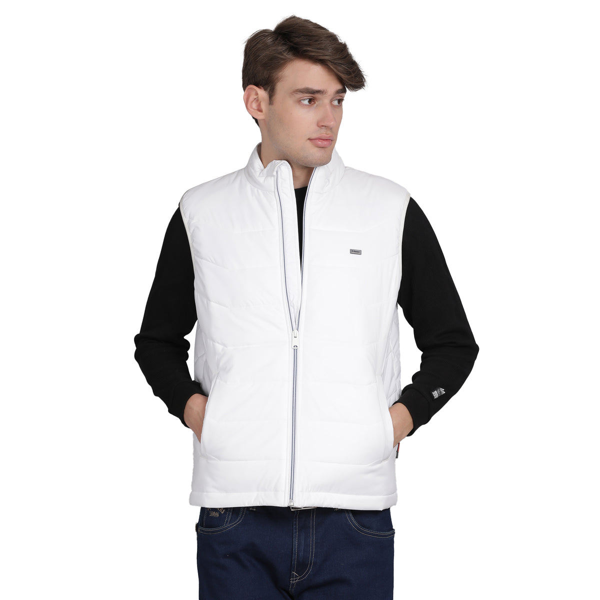 Men’s Classic White Polyester Jacket - Regular fit