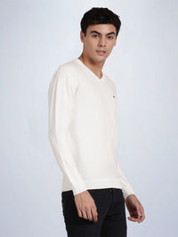 V Neck Broken White Full Sleeve Pullover