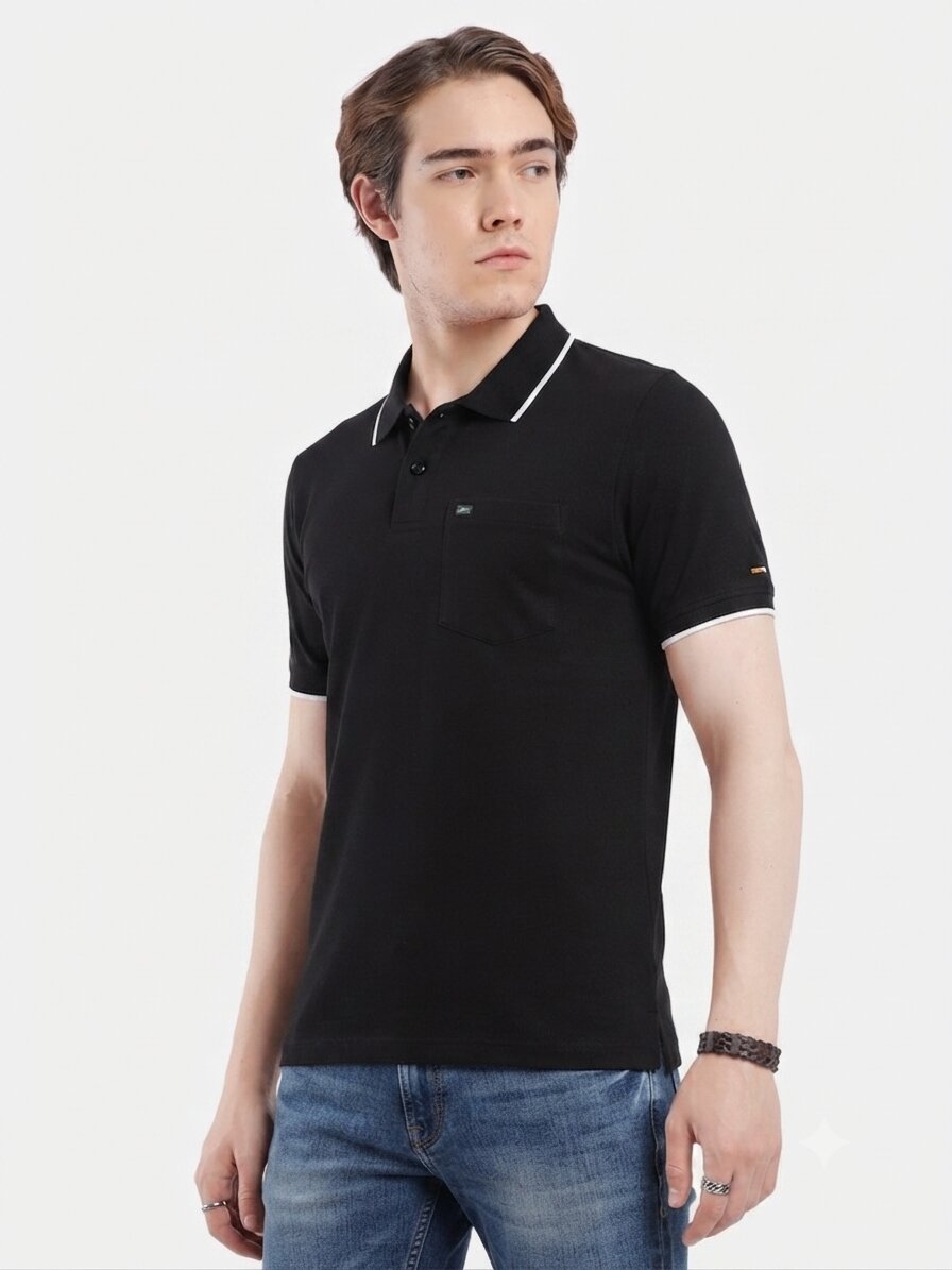 T-Base Men's Solid Polo T-Shirt |  Regular Fit | Half Sleeve | Polo Collar |Jet Black