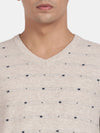 T-Base Geometric Printed V-Neck Woollen Pullover Sweater