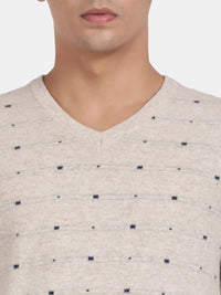 T-Base Geometric Printed V-Neck Woollen Pullover Sweater